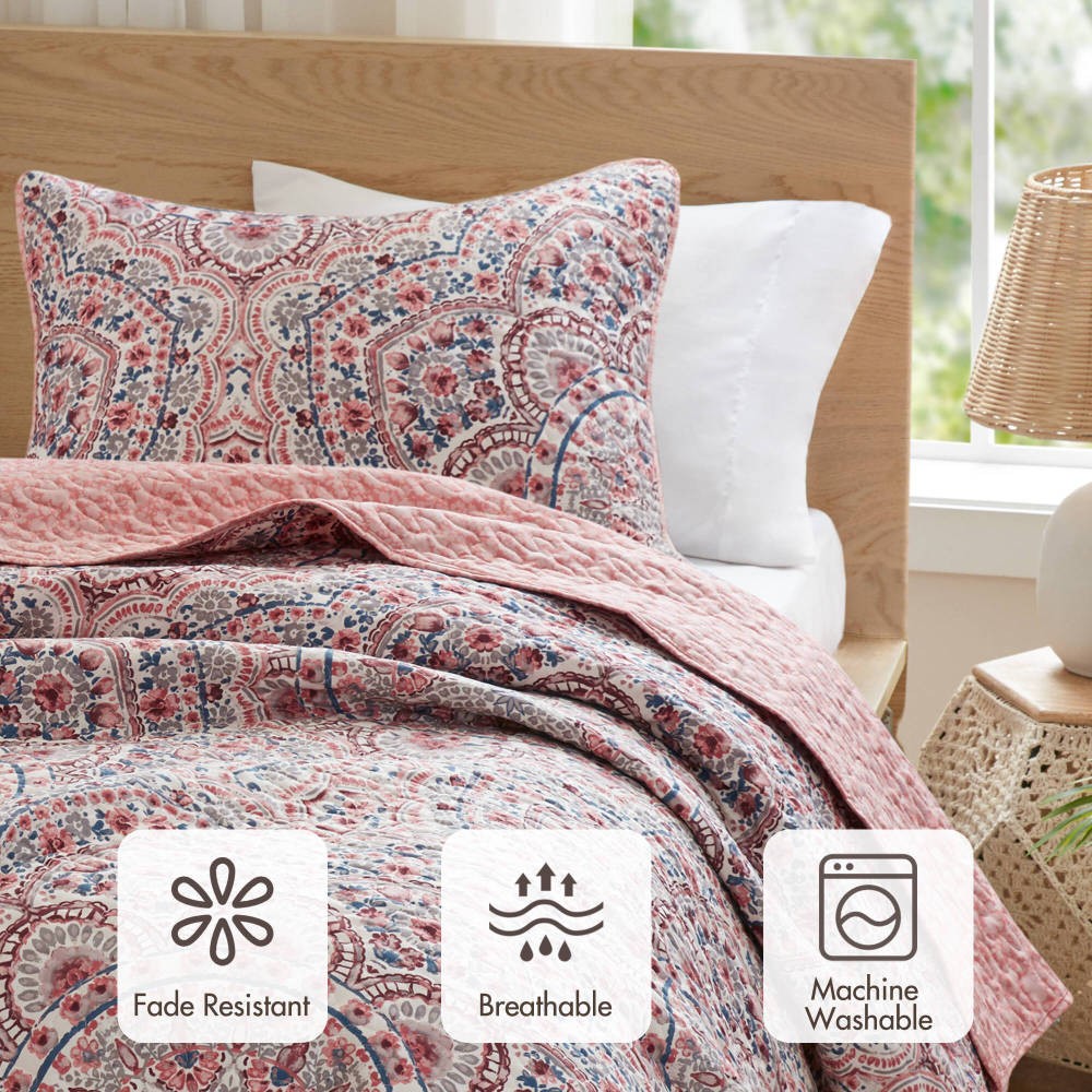 Twin Reversible Quilt Set 2pc Boho Medallion, Soft Polyester Fabric