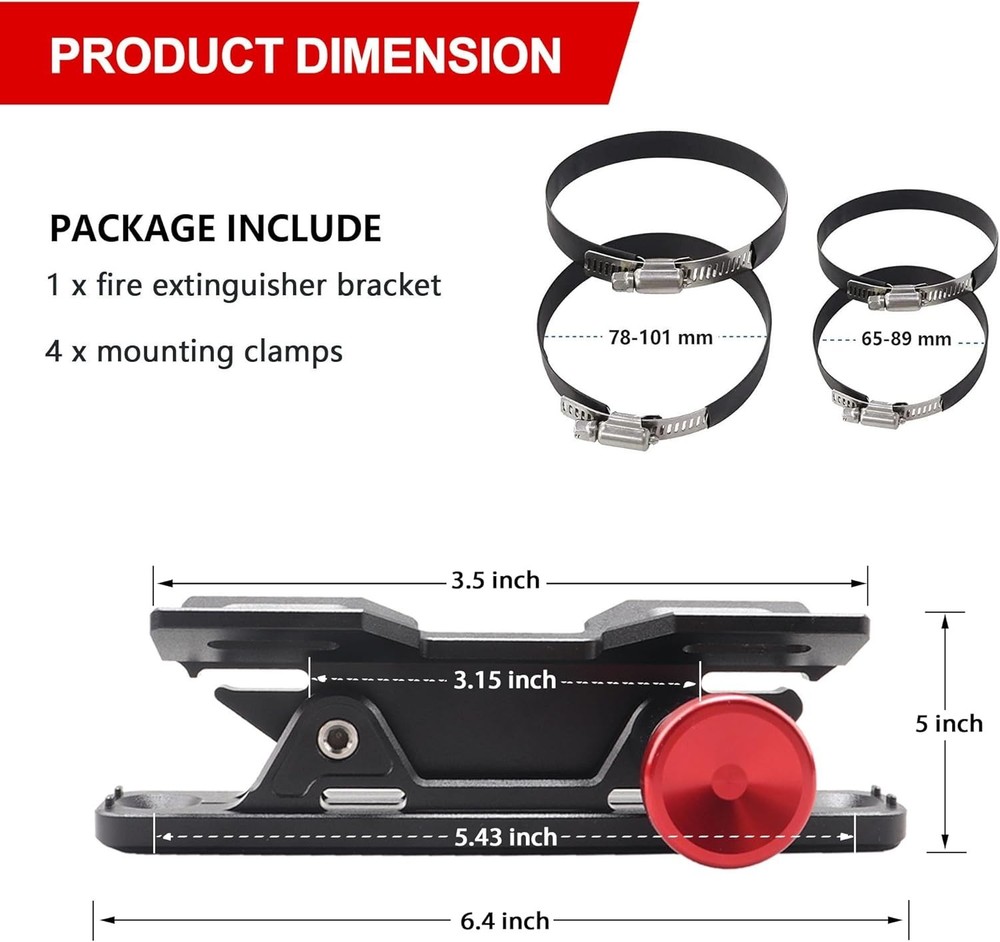 Quick Release Fire Extinguisher Mount - Aluminum Adjustable UTV Roll Bar Fire