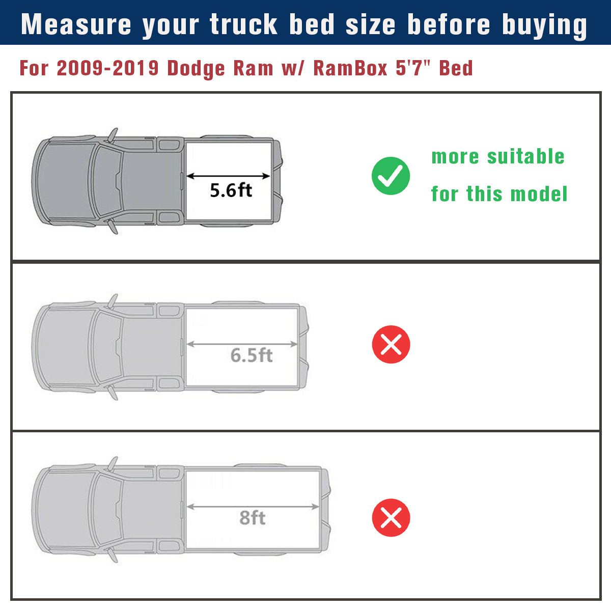 Fit RamBox Hard Tri-fold Tonneau Cover for 2009-19 Dodge Ram w/ RamBox 5'7" Bed