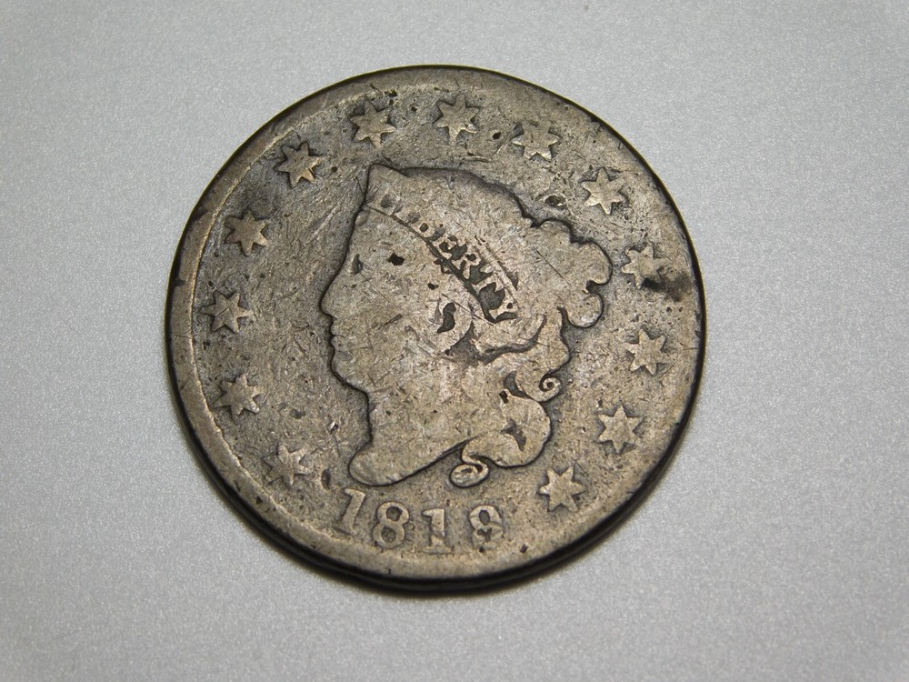 OLD US COPPER COINS 1819 CORONET HEAD LARGE CENT