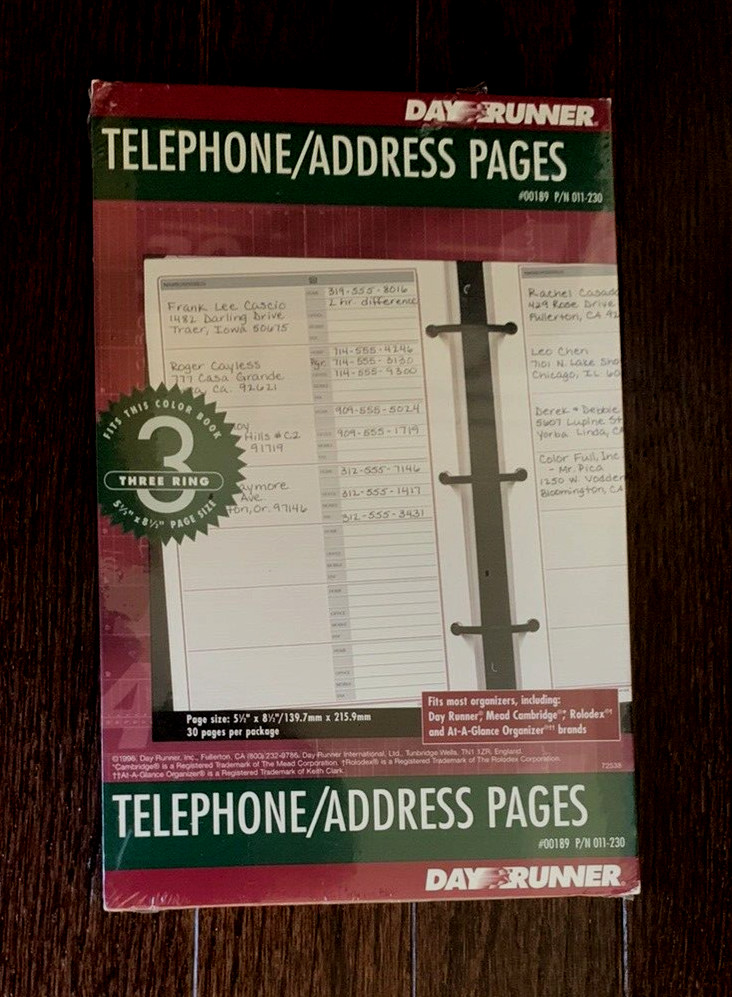 Day Runner Telephone/Address Pages - NEW