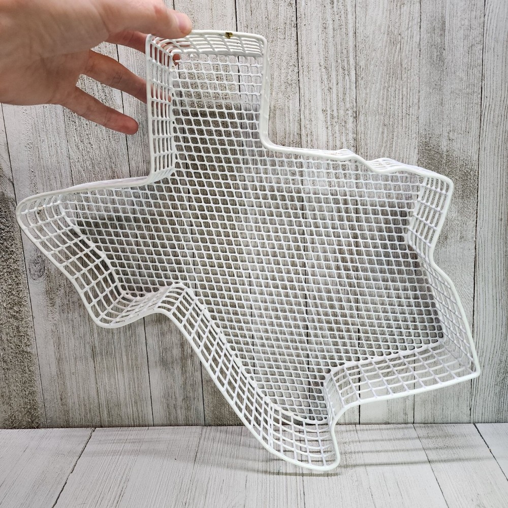Metal Wire Basket White Texas State Shaped Storage Bread Fruit Wall Display
