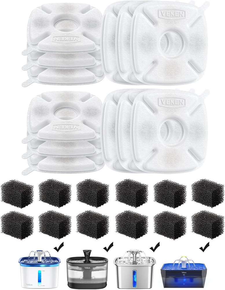 Cat Water Fountain Filter, Classic 12 Pack Replacement Filters & 12 Pack Replace