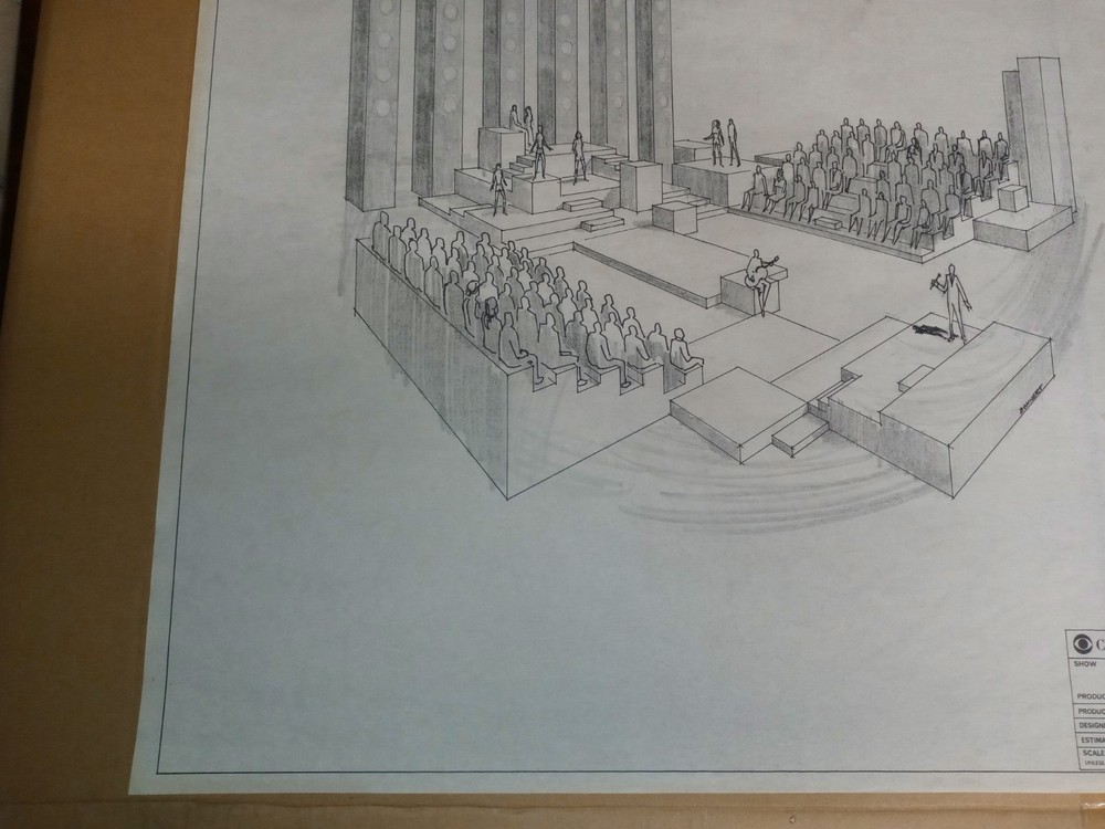 CBS Television Studio Original Pencil Set Design Stage Performing Set #2 1970's