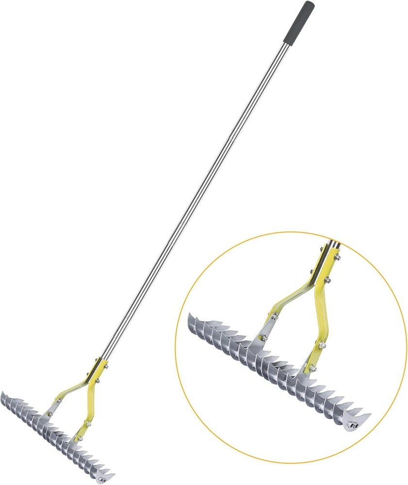 Thatching Rake 15-Inch Wide for Cleaning Dead Grass Efficient Steel Yellow