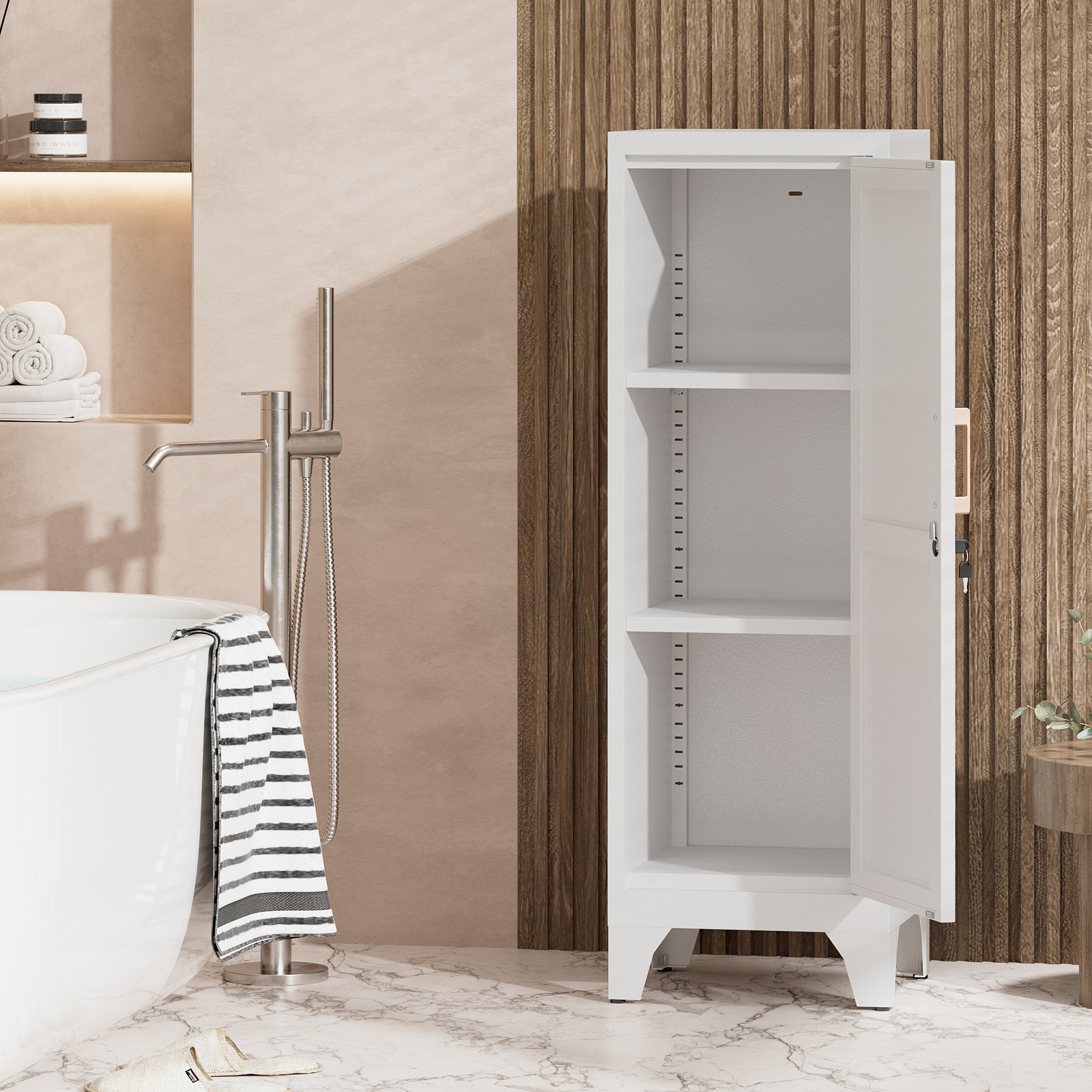 Metal Storage Cabinet with 2 Adjustable Shelves Home Office File Cabinet Locking