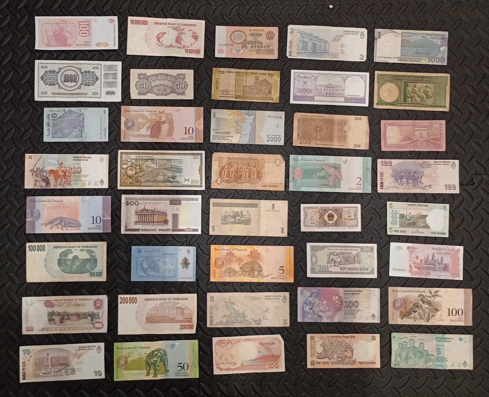 Circulated Lot of 40 Foreign Banknotes World Paper Money Collectible Currency