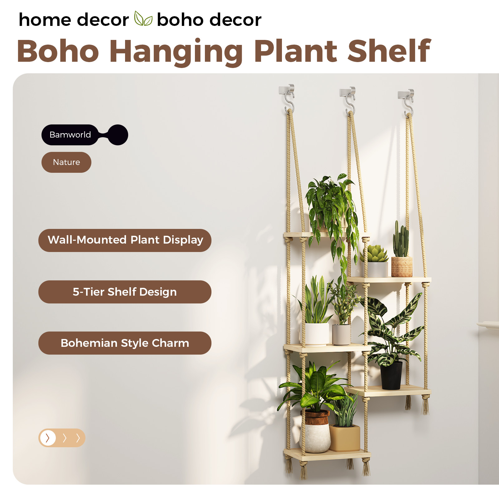 Bamworld Hanging Shelves Plant Hanger Window Plant Shelves Wood Plant Wall Shelf