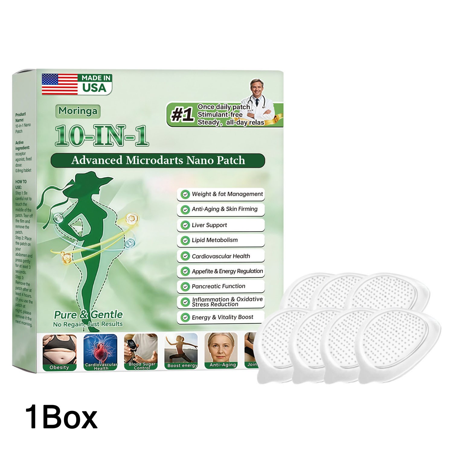 1/3X Moringa 10-in-1 Advanced Microdarts Nano Patch - Slimming Microneedle Patch