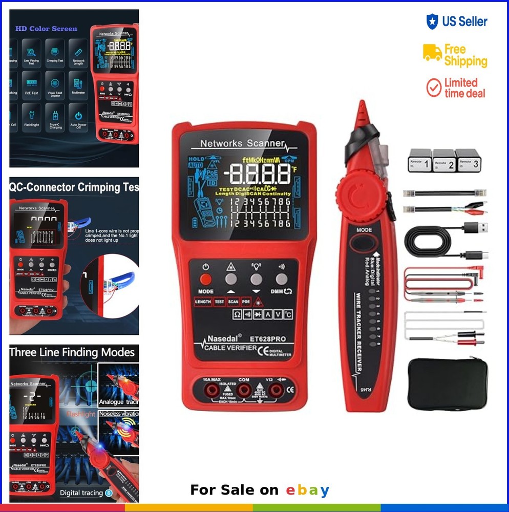 Network Cable Tester Multimeter VFL 3 in 1 Tone Generator Wire Tracker PoE Test