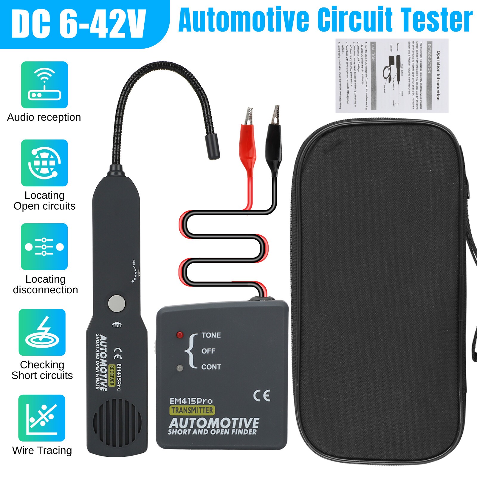 EM415Pro 6-42V Automotive Short Open Finder Circuit Tester Car Wire Tracker Tool