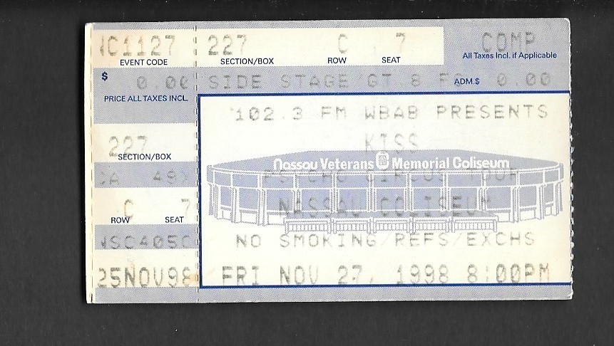 KISS  Original  Concert Ticket Stub  1998 Nassau Coliseum NY
