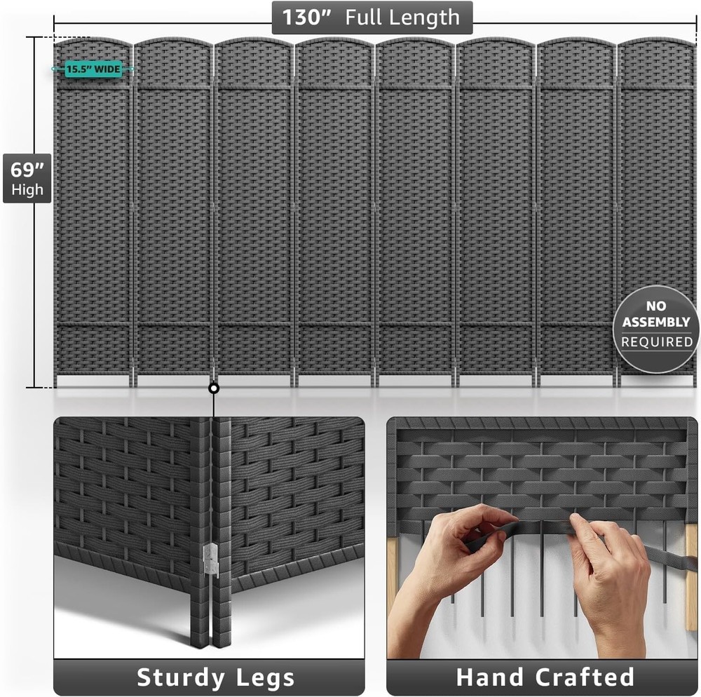 Sorbus Extra Wide 130” L Room Divider - Foldable 8 Panel Privacy Screen (Grey)