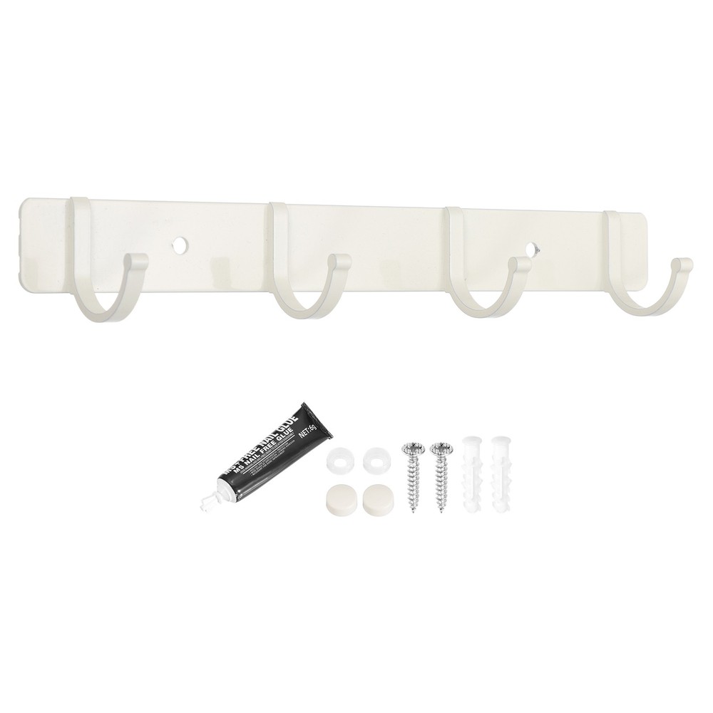 Towel Hook Rack, 10 Inch Wall Mount Coat Rack Rustproof, White 4 Hooks