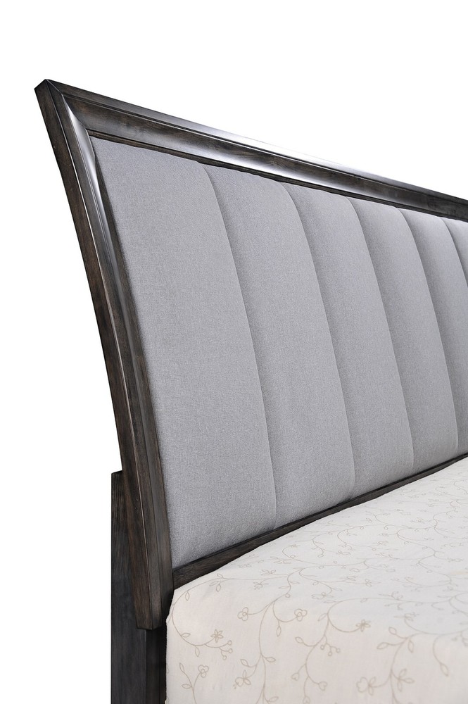 5Pc Queen Size Platform Storage Footboard Bed Set Dark Gray Finish Solid Wood