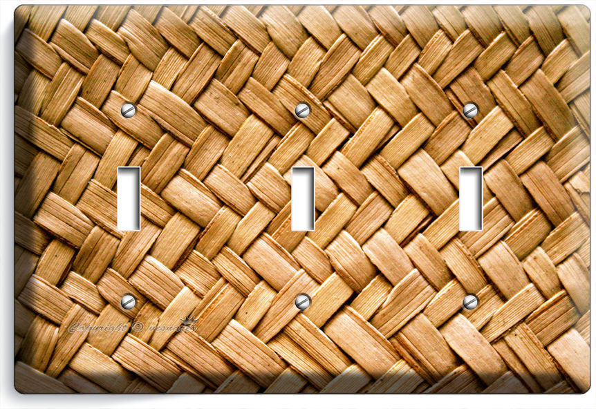RUSTIC WICKER WEAVE STRAW PATTERN TRIPLE LIGHT SWITCH WALL PLATE COUNTRY HOUSE