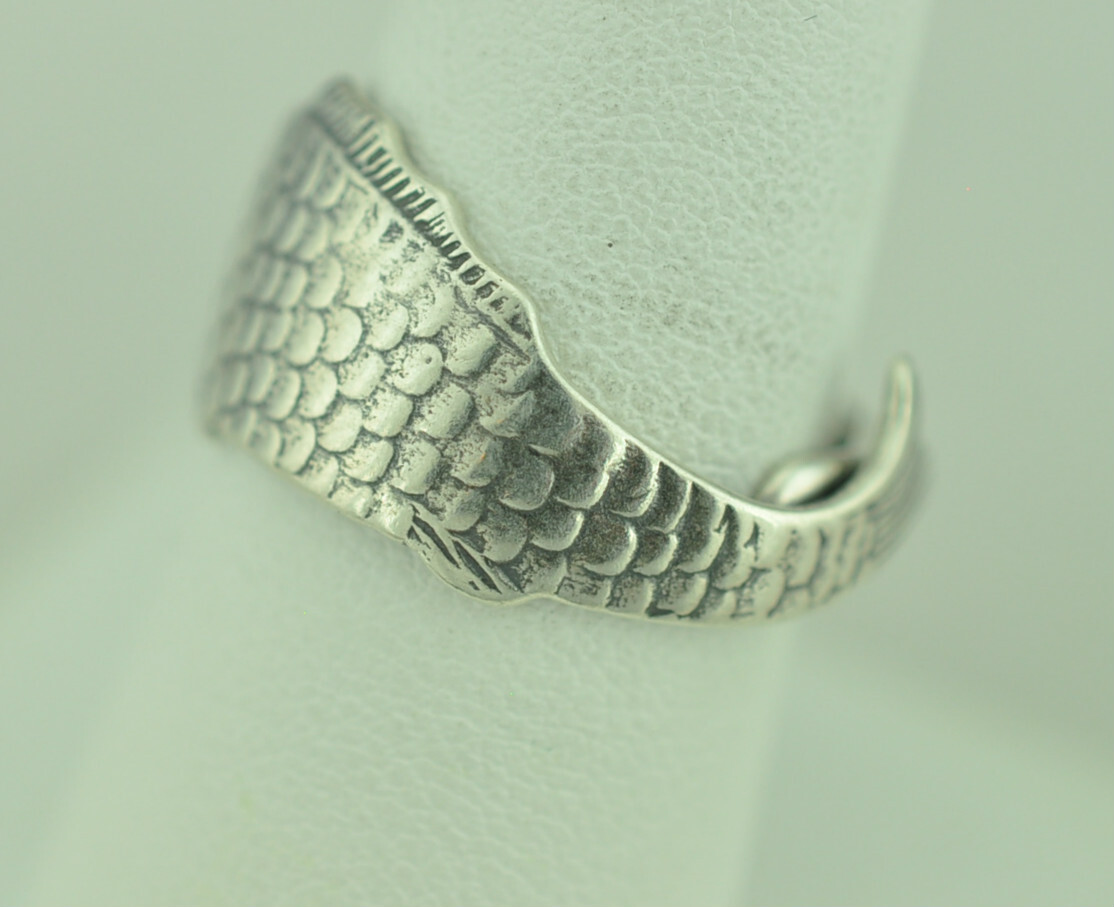 Dainty Solid 925 Sterling Silver Small Fish Adjustable Spoon Ring