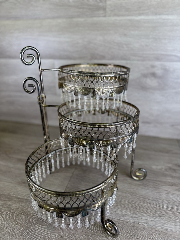 VTG Davco Silver Ltd. Three Tier Beaded Dessert Platform Beaded