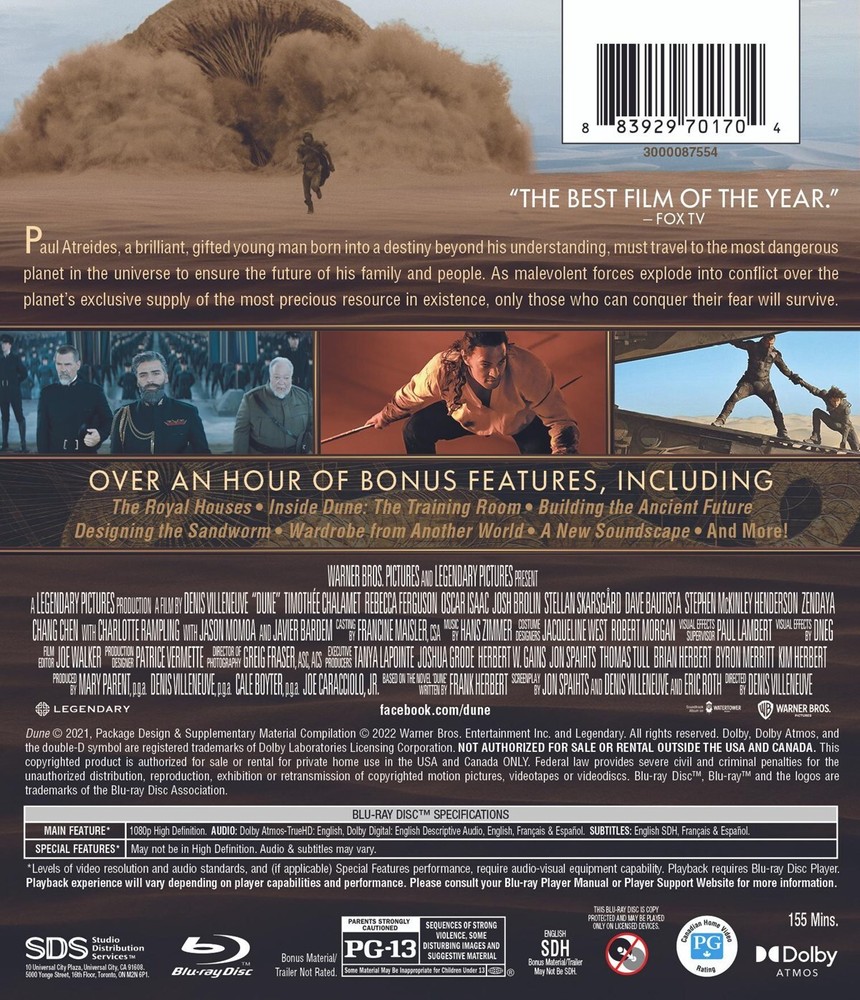 Dune Blu-ray Timothée Chalamet NEW