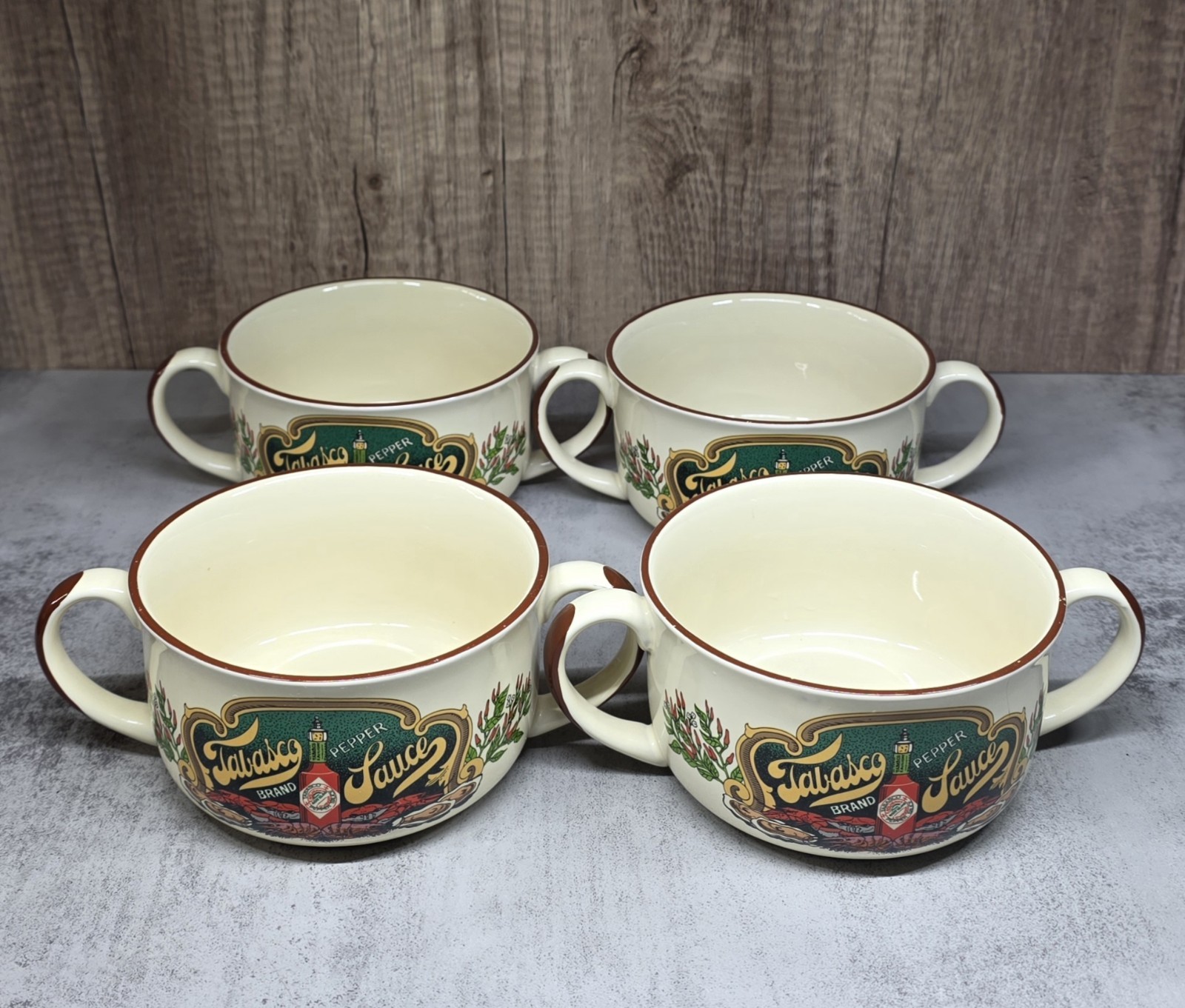 Tabasco Stoneware Pepper Sauce McIlhenny Soup Seafood Gumbo Bowls 16 oz Set of 4