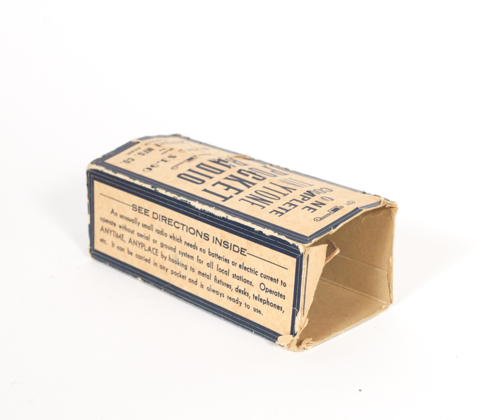 Vintage TinyTone Pocket Crystal Radio In Box w/LOTS of Original Paper * Works