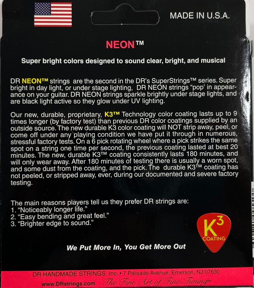DR Strings Guitar Strings Electric Neon Red 09-42 Light