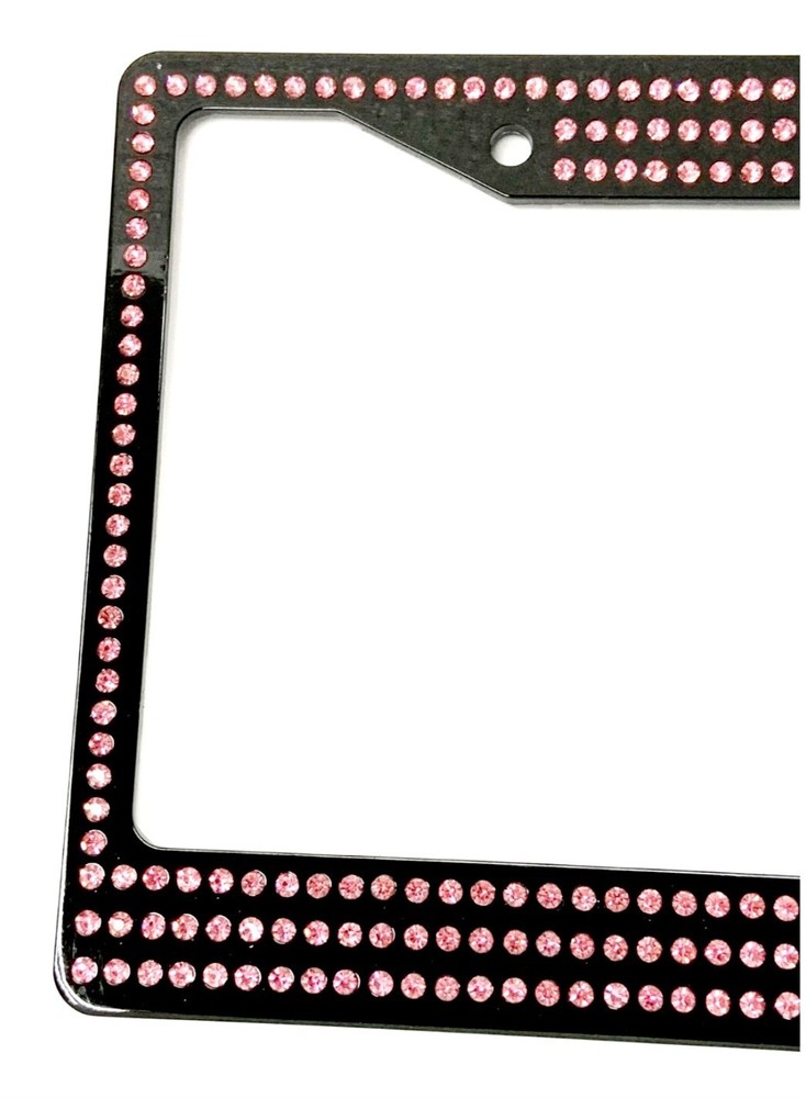 Black License Plate Frame W/ Pink Diamonds