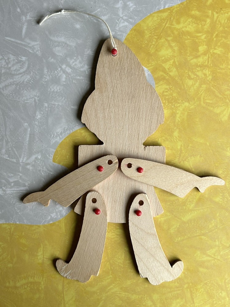 Vintage Wood Pull String Toy Clown - Missing Pull String