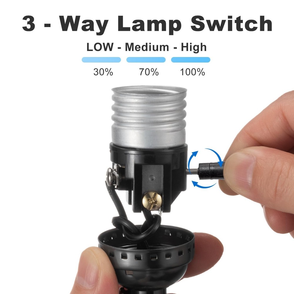 3 Way Dimmable Socket Kit - E26 Base, Turn Knob for Low-Medium-High Light Set...