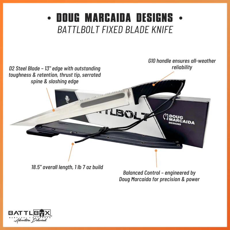 BattlBolt Fixed Blade Full Tang Machete Hunting Survival Knife by Doug Marcaida