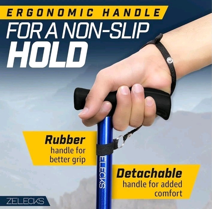 🩼 Zelecks Folding Cane 360° Pivot Base Adjustable Self-Standing Blue