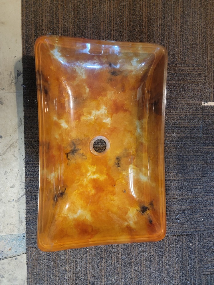 Krauss Glass Amber Colored Rectangular Sink Basin.