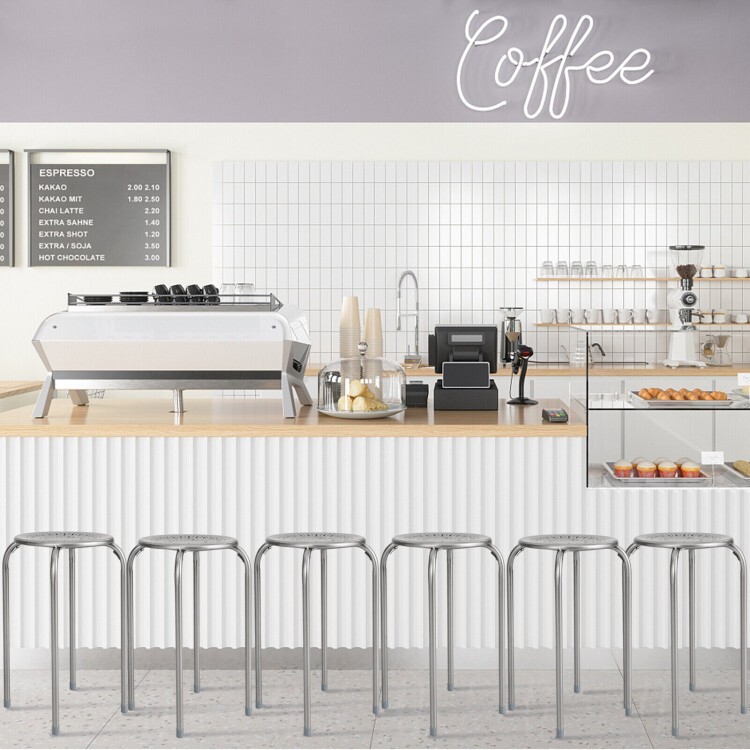 6PCS Stackable Metal Stool Set Daisy Backless Round Top Compact Size Lightweight