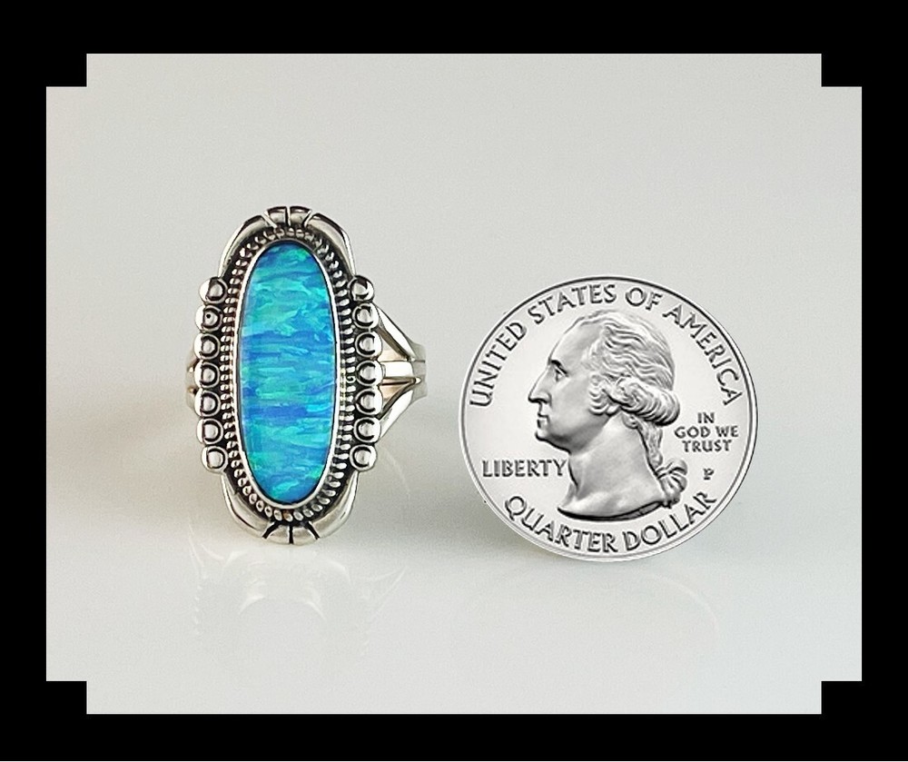 Handcrafted Sterling and Blue Opalite Ring Size 9