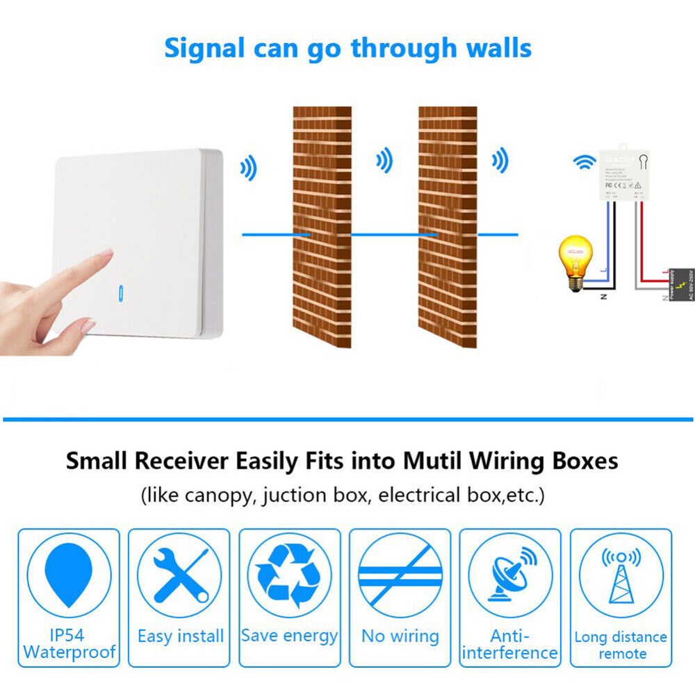 Smart Switch Light Wireless RF-433Mhz Wall Panel Switch Remote-Control Receiver