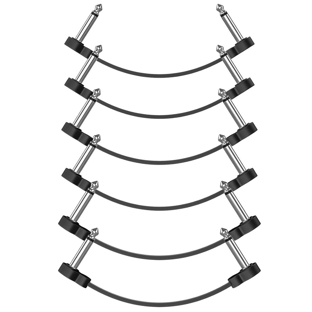 6 Pack 5" Guitar Patch Cables 1/4" Right Angle Low Profile Pedalboard
