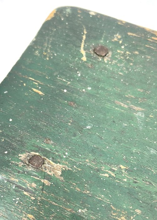 antique cricket footstool old square nails hand made green paint 1880 original