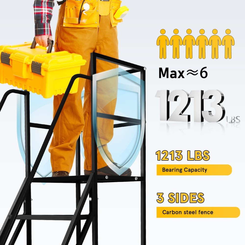 6Step Rolling Warehouse Step Ladder Rolling Stair &Wheel Movable Platform Ladder