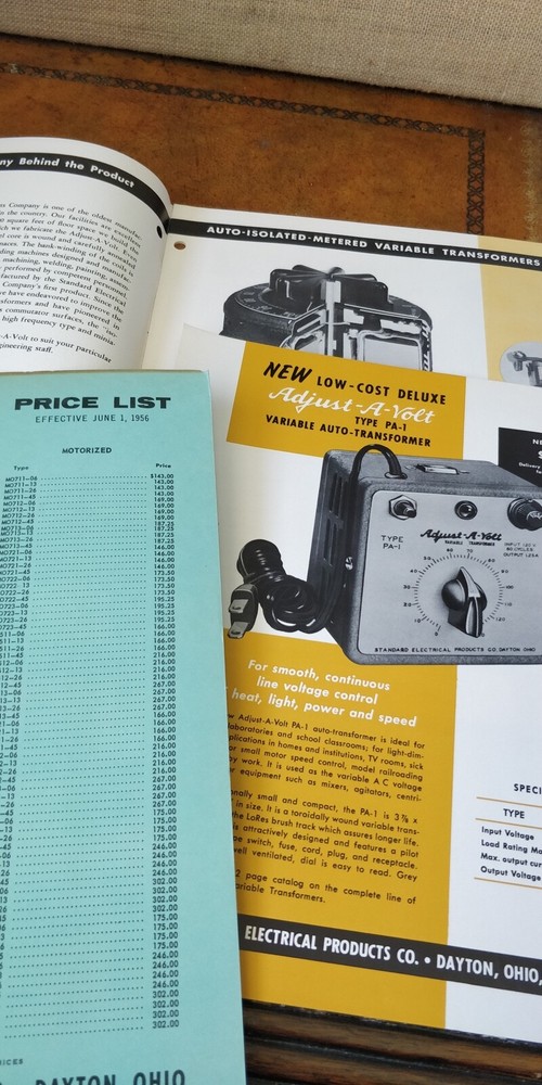 1957 Standard Electrical Products Inc ~ Adjust-A-Volt ~ Transformer Catalog