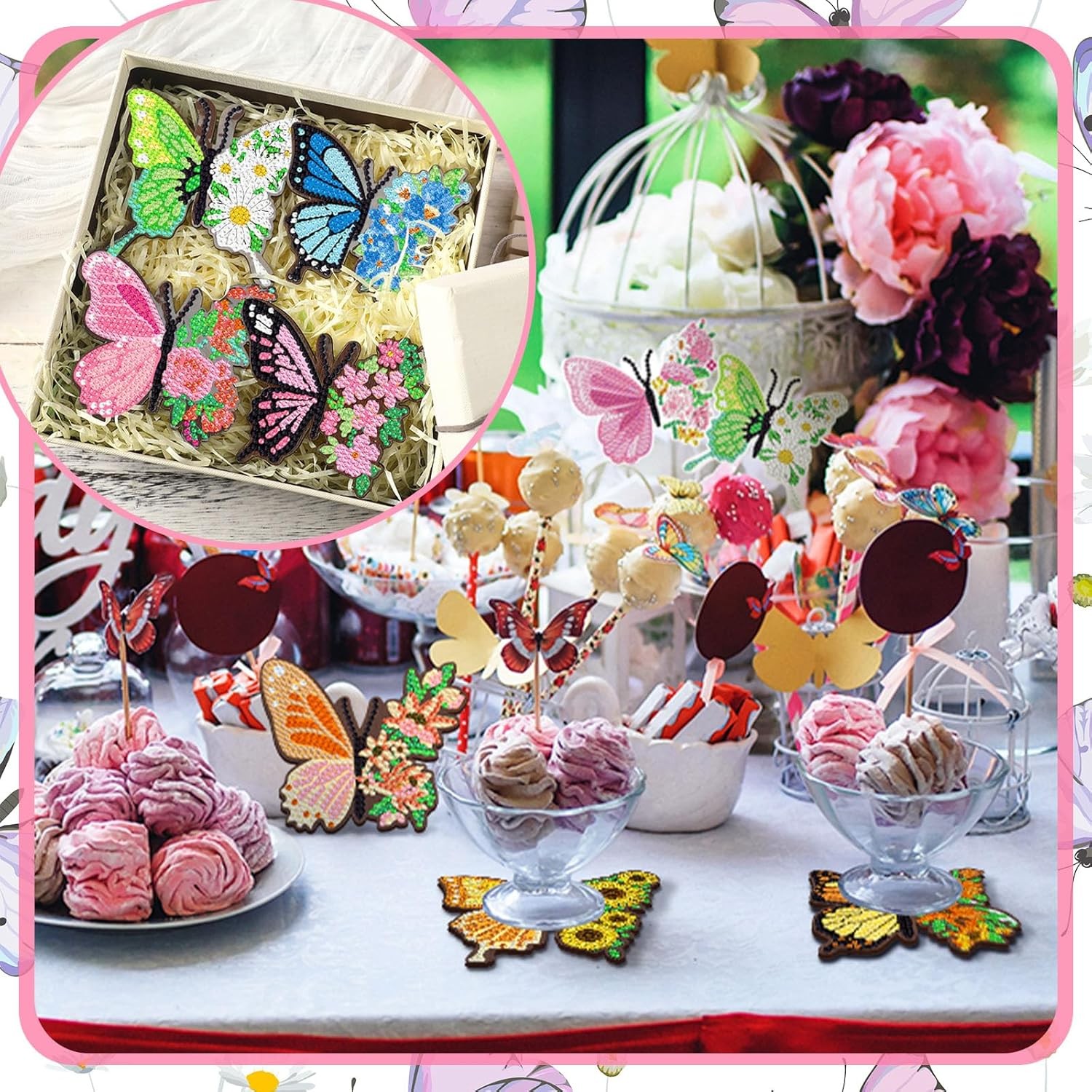 8 Pcs Butterfly Coasters Kit Christmas Diamond Art Coasters Butterfly Shape Diam