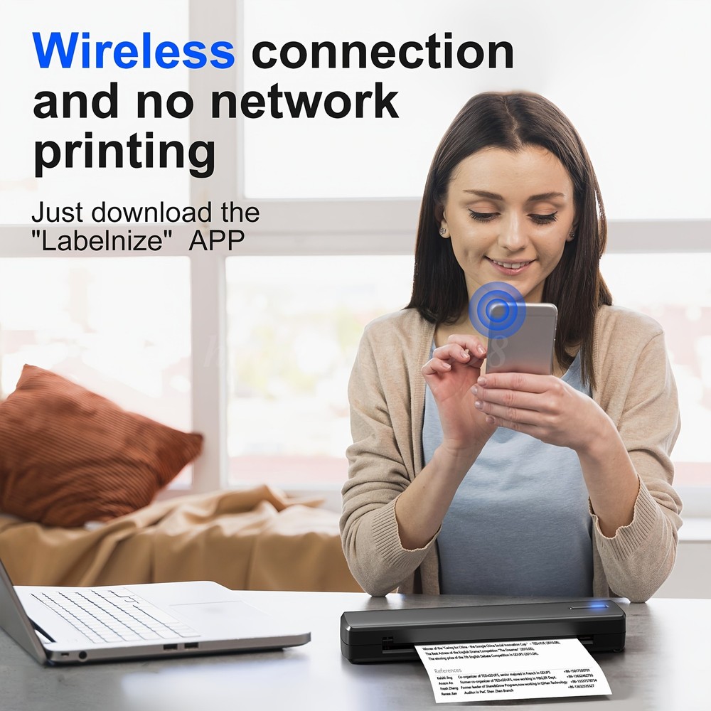 Support A4 Portable Printer Wireless Inkless thermal Printer Bluetoothe Black