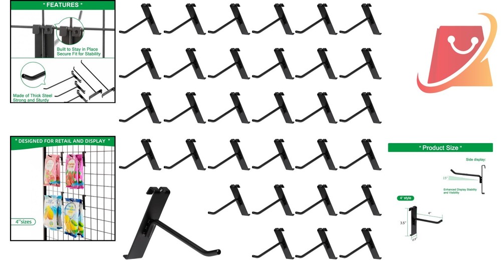 4 Inch Metal Grid Panel Hooks 40 Pack Rust Resistant Wall Mount for Retail