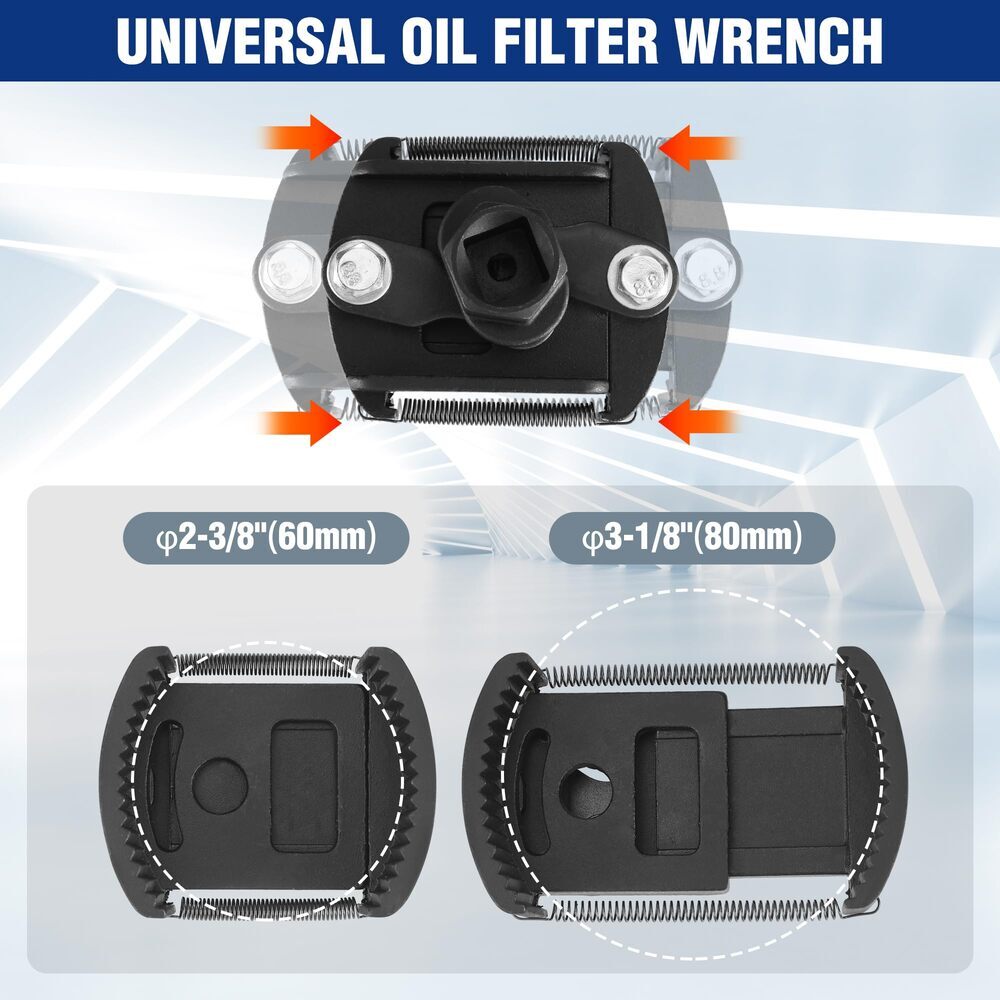 WORKPRO Adjustable Universal Oil Filter Wrench Removal Tools w/Auto-Clamp Spring