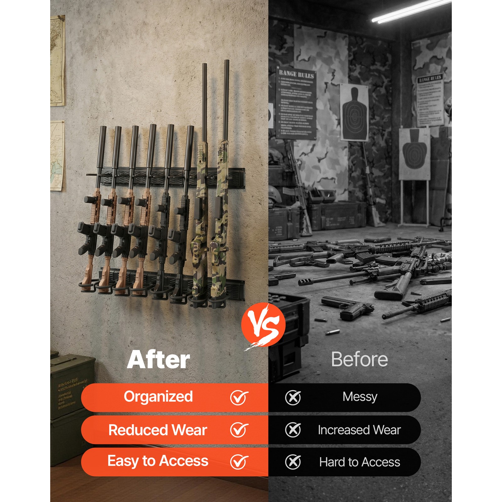 Uimoso Indoor Steel Gun Rack Wall Mount for Rifles and Shotguns, 8 Slots