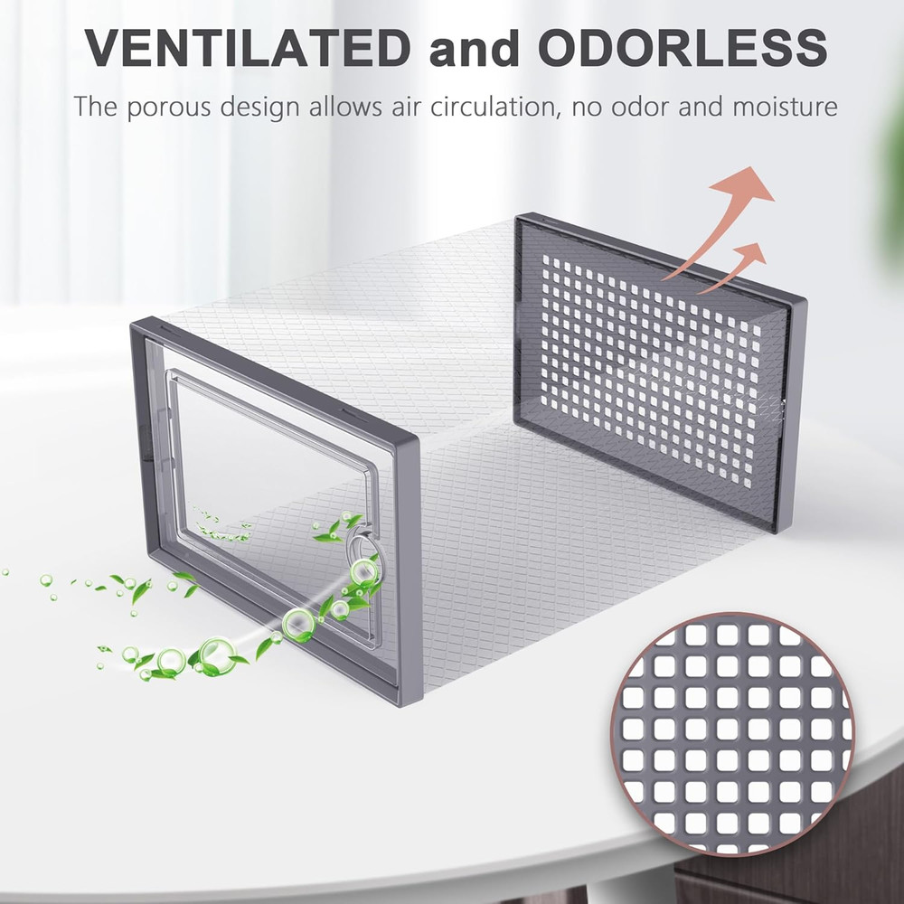 12 Pack Shoe Storage Boxes Clear Stackable Organizer Drop Front Closet Bin