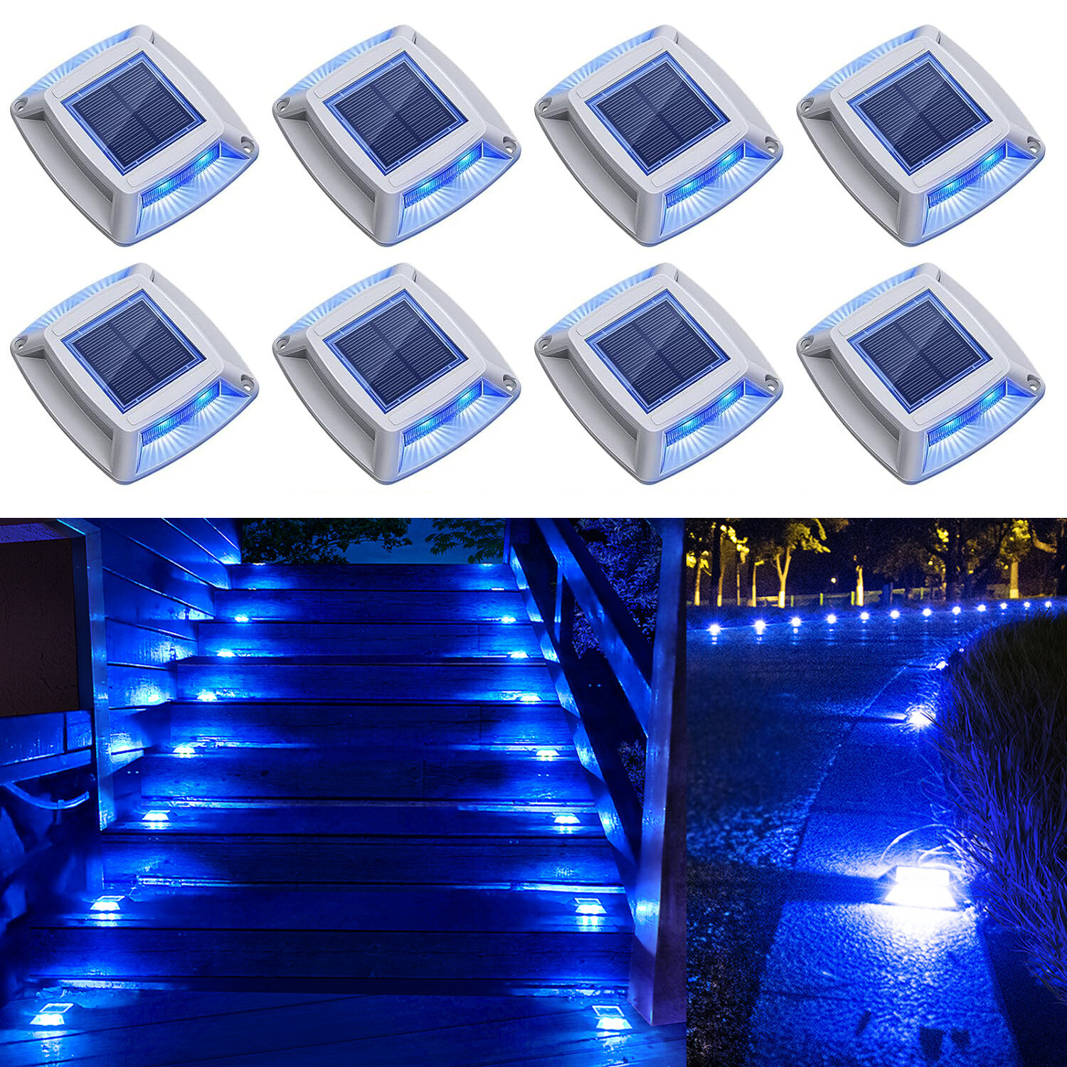 LED Solar Deck Lights Outdoor Garden Driveway Pathway Stair Step Dock Fence Lamp