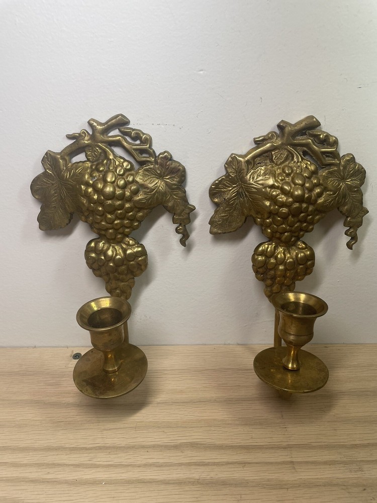 PAIR BRONZE SCONCES WITH GRAPES