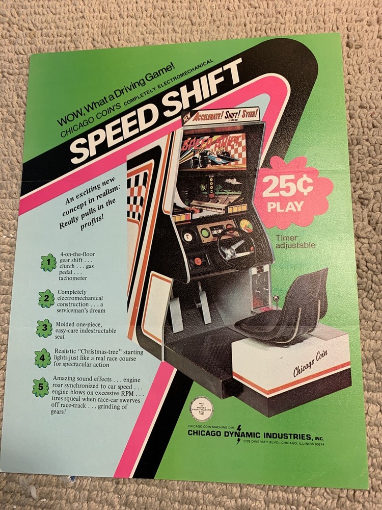 Speed Shift chicago DYNAMIC  coin    ARCADE GAME  FLYER