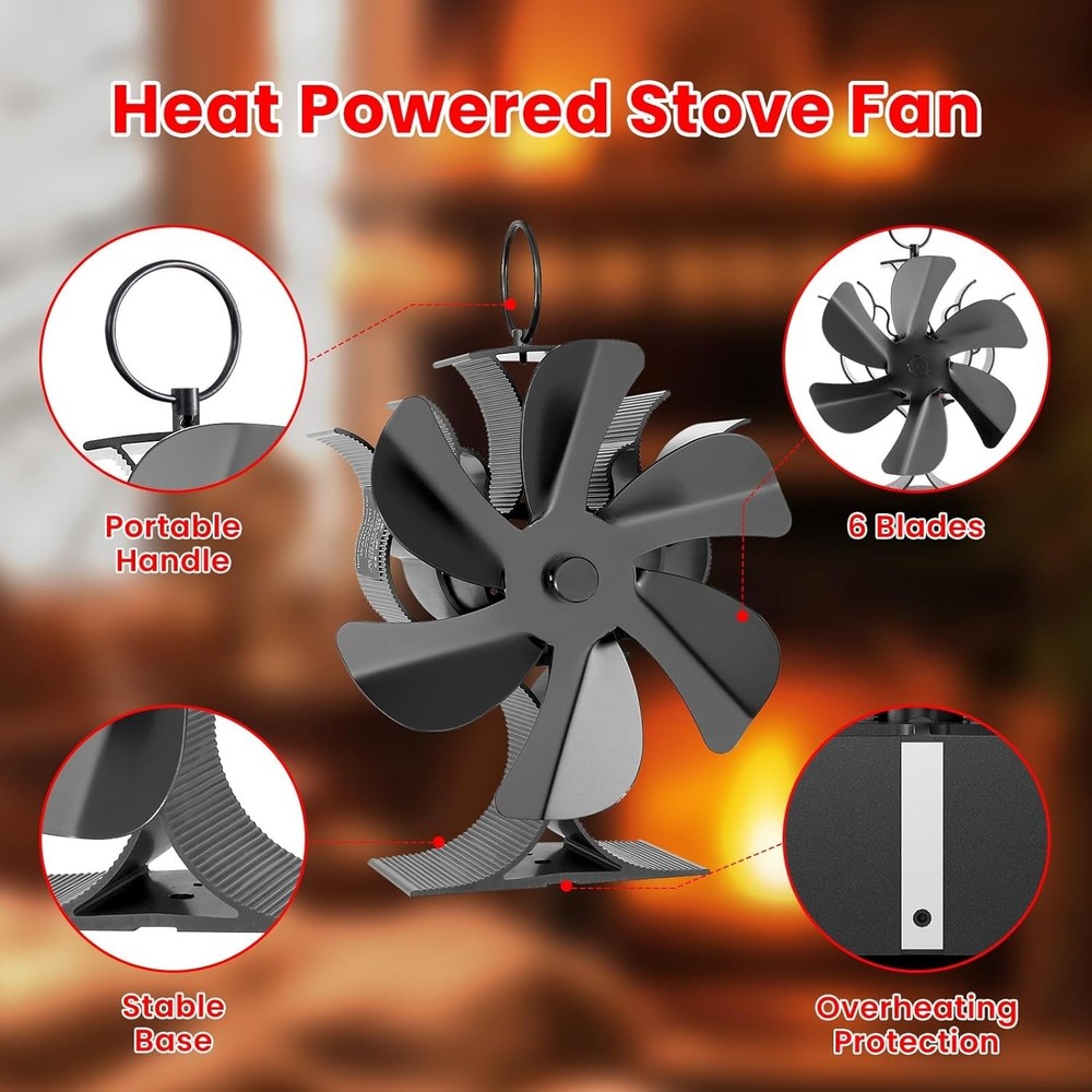 Non-Electric Fireplace Fan with Automatic Overload Protection - Safe & Stylish