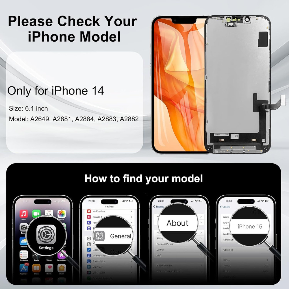 For Iphone 14 Screen Replacement 6.1 Inch, 3D Touch LCD Screen Digitizer Front D